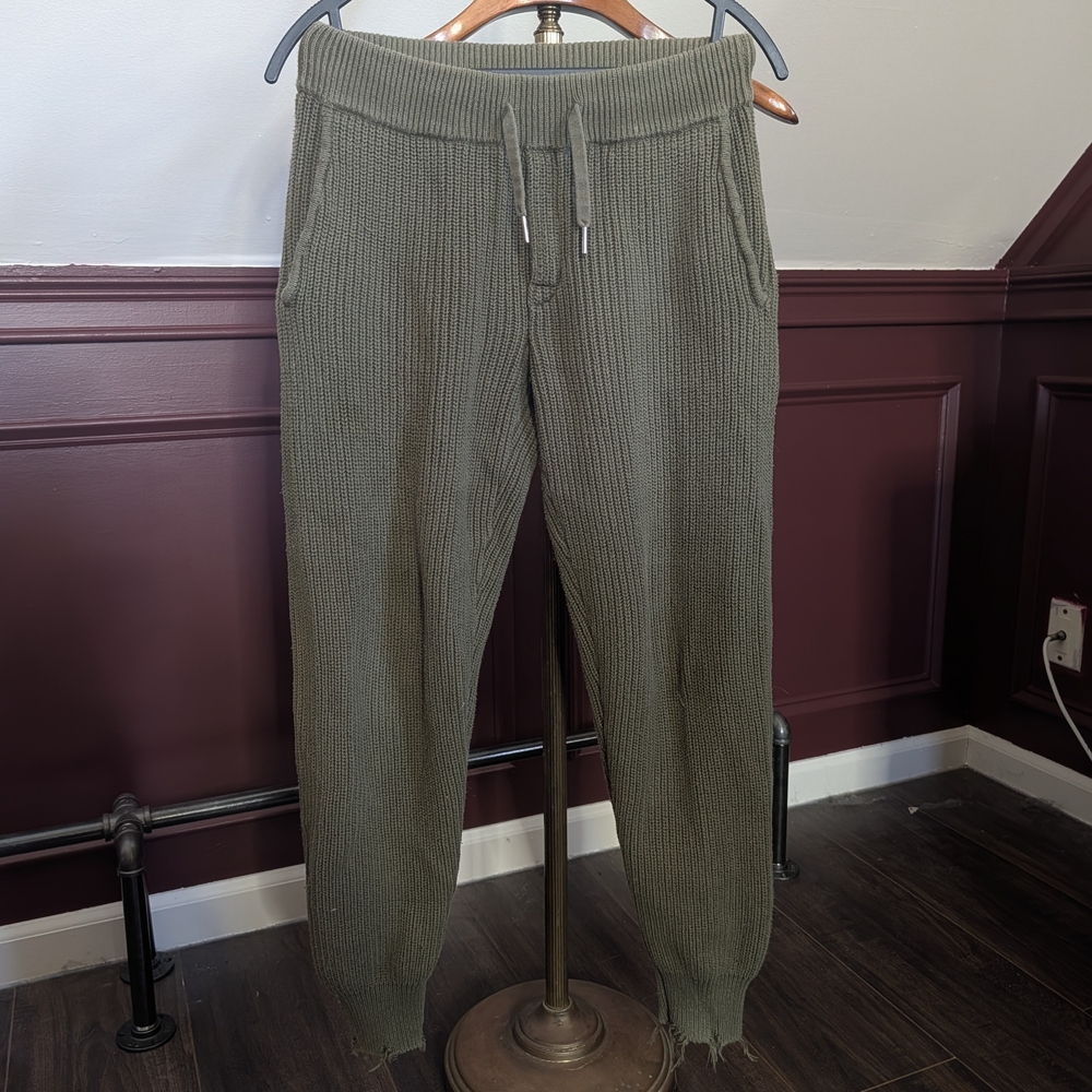 SER.O.YA Olive Green Knit Cotton Distressed Jogger Sweatpants Small